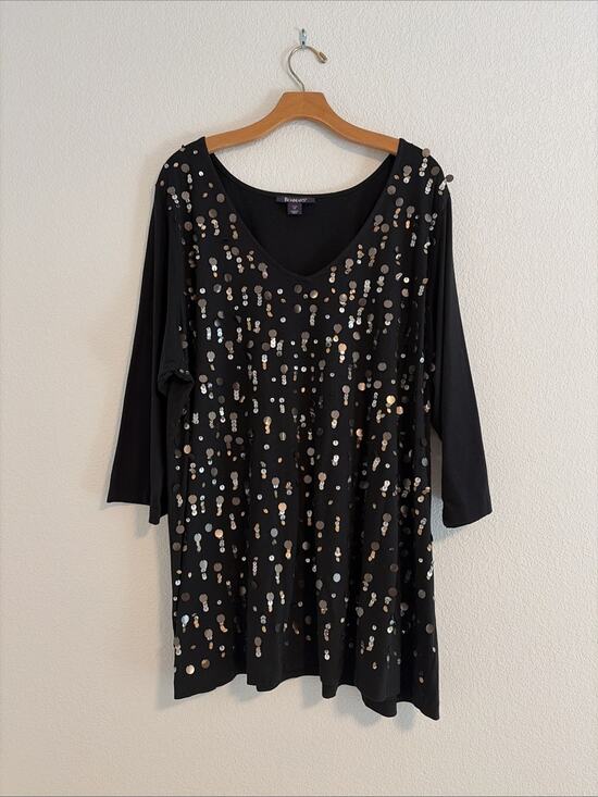 Roaman's Tops - NEW Roaman’s Black 1x Women's Sequin 3/4 Sleeve Pullover Blouse Winter